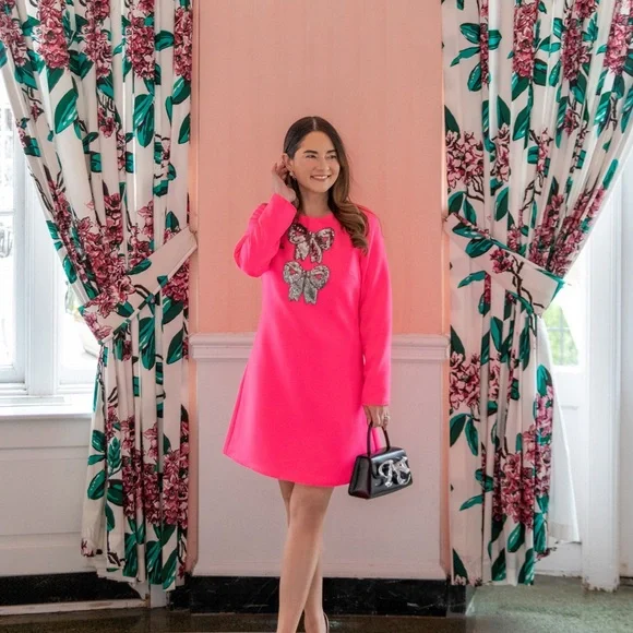 NWT Sail to Sable Pink Long Sleeve Dress with Bow Embellishment- small - Picture 2 of 6